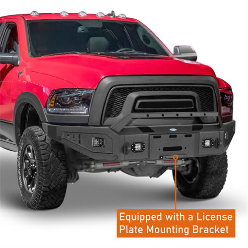 Aftermarket Full Width Front Bumper w/ Winch Plate & LED Spotlights For 2015-2018 Ram 1500 Rebel - HookeRoad b6012 11