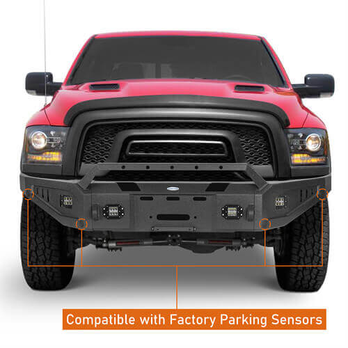 Aftermarket Full Width Front Bumper w/ Winch Plate & LED Spotlights For 2015-2018 Ram 1500 Rebel - HookeRoad b6012 12