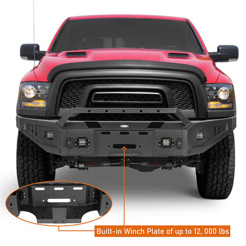 Aftermarket Full Width Front Bumper w/ Winch Plate & LED Spotlights For 2015-2018 Ram 1500 Rebel - HookeRoad b6012 14