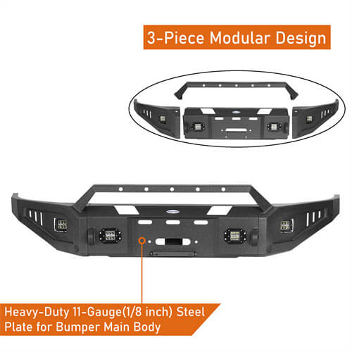 Aftermarket Full Width Front Bumper w/ Winch Plate & LED Spotlights For 2015-2018 Ram 1500 Rebel - HookeRoad b6012 15