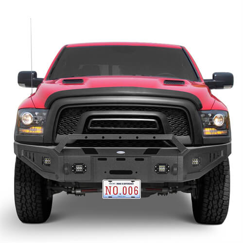 Aftermarket Full Width Front Bumper w/ Winch Plate & LED Spotlights For 2015-2018 Ram 1500 Rebel - HookeRoad b6012 3