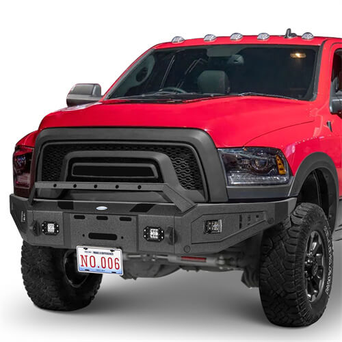 Aftermarket Full Width Front Bumper w/ Winch Plate & LED Spotlights For 2015-2018 Ram 1500 Rebel - HookeRoad b6012 4