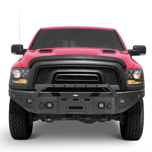 Aftermarket Full Width Front Bumper w/ Winch Plate & LED Spotlights For 2015-2018 Ram 1500 Rebel - HookeRoad b6012 5