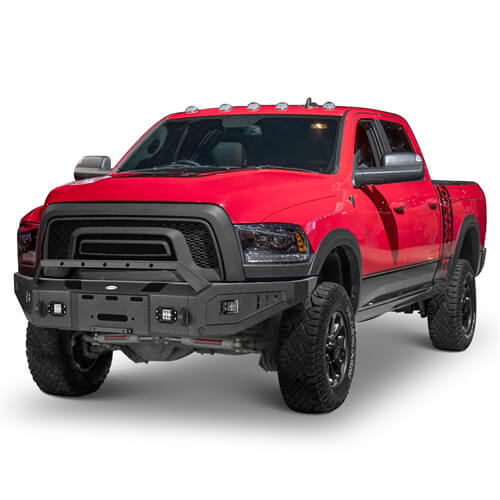 Aftermarket Full Width Front Bumper w/ Winch Plate & LED Spotlights For 2015-2018 Ram 1500 Rebel - HookeRoad b6012 6