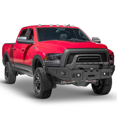 Aftermarket Full Width Front Bumper w/ Winch Plate & LED Spotlights For 2015-2018 Ram 1500 Rebel - HookeRoad b6012 7