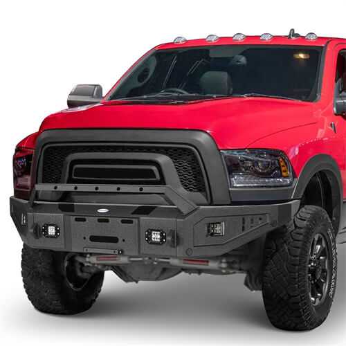 Aftermarket Full Width Front Bumper w/ Winch Plate & LED Spotlights For 2015-2018 Ram 1500 Rebel - HookeRoad b6012 8