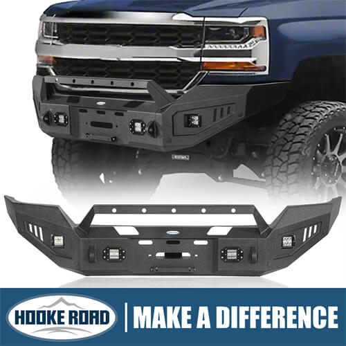 16-18 Silverado 1500 Aftermarket Full-Width Front Bumper w/ Winch Plate & LED Lights - Hooke Road b9026 1