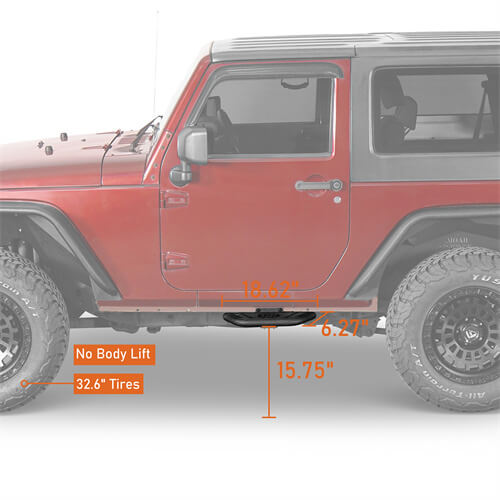 Side Hoop Steps Kit Jeep Wrangler Parts For 2007-2018 Jeep Wrangler JK 2-Door - Hooke Road b2095s 10