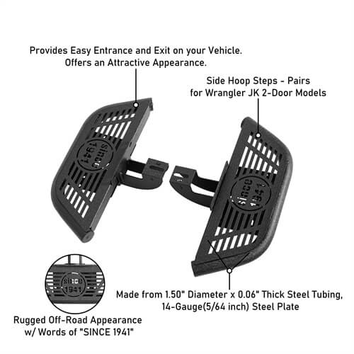 Side Hoop Steps Kit Jeep Wrangler Parts For 2007-2018 Jeep Wrangler JK 2-Door - Hooke Road b2095s 17