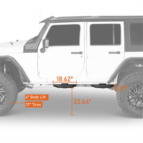 Side Hoop Steps Kit Jeep Wrangler Accessories For 2007-2018 Jeep Wrangler JK 4-Door - Hooke Road b2094s 15