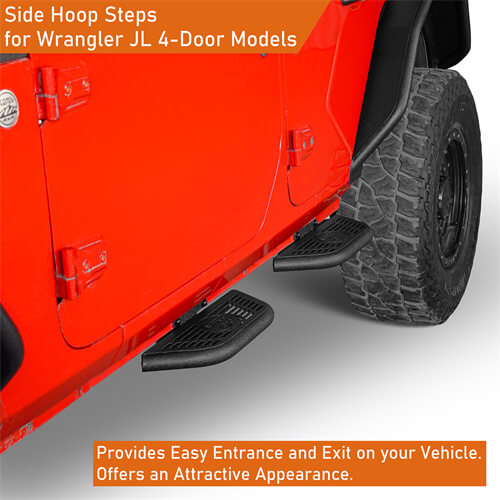 Side Hoop Steps Kit Jeep Wrangler Parts For 2018-2023 Jeep Wrangler JL 4-Door - Hooke Road b3059s 14