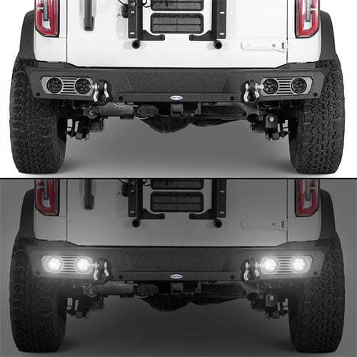 Aftermarket Rear Bumper Off Road Parts w/D-Rings & LED Lights For 2021-2023 Ford Bronco Excluding Raptor - Hooke Road b8923s 11