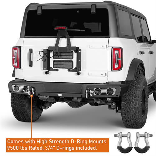 Aftermarket Rear Bumper Off Road Parts w/D-Rings & LED Lights For 2021-2023 Ford Bronco Excluding Raptor - Hooke Road b8923s 15