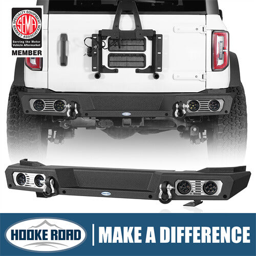 Aftermarket Rear Bumper Off Road Parts w/D-Rings & LED Lights For 2021-2023 Ford Bronco Excluding Raptor - Hooke Road b8923s 1