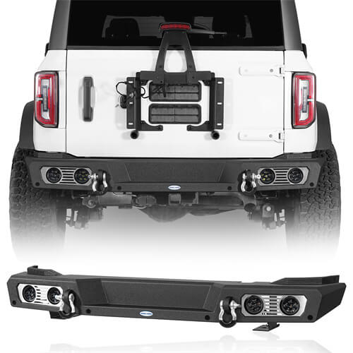 Aftermarket Rear Bumper Off Road Parts w/D-Rings & LED Lights For 2021-2023 Ford Bronco Excluding Raptor - Hooke Road b8923s 2