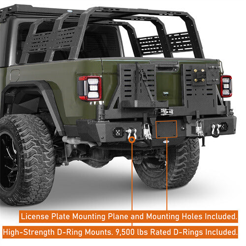 2020-2024 Jeep Gladiator JT Rear Bumper w/Swing Arms & Tire Carrier & Jerry Can Holder 4x4 Truck Parts - Hooke Road b7018s 17