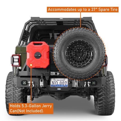 2020-2024 Jeep Gladiator JT Rear Bumper w/Swing Arms & Tire Carrier & Jerry Can Holder 4x4 Truck Parts - Hooke Road b7018s 18