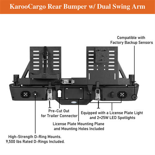 2020-2024 Jeep Gladiator JT Rear Bumper w/Swing Arms & Tire Carrier & Jerry Can Holder 4x4 Truck Parts - Hooke Road b7018s 25