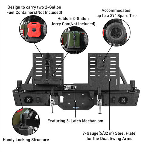 Load image into Gallery viewer, 2020-2024 Jeep Gladiator JT Rear Bumper w/Swing Arms &amp; Tire Carrier &amp; Jerry Can Holder 4x4 Truck Parts - Hooke Road b7018s 26
