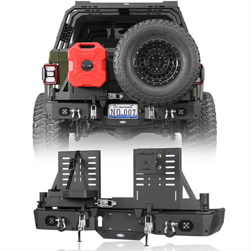 2020-2024 Jeep Gladiator JT Rear Bumper w/Swing Arms & Tire Carrier & Jerry Can Holder 4x4 Truck Parts - Hooke Road b7018s 2