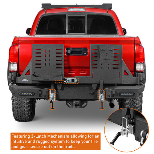 2016-2023 Toyota Tacoma Rear Bumper w/Swing Arms & Tire Carrier & Jerry Can Holder 4x4 Truck Parts - Hooke Road b4215s 18