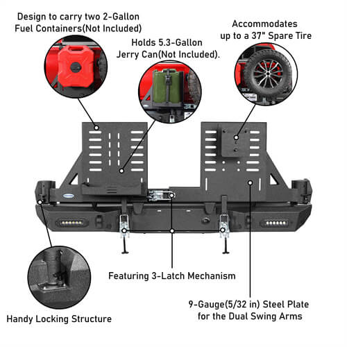 Load image into Gallery viewer, 2016-2023 Toyota Tacoma Rear Bumper w/Swing Arms &amp; Tire Carrier &amp; Jerry Can Holder 4x4 Truck Parts - Hooke Road b4215s 26
