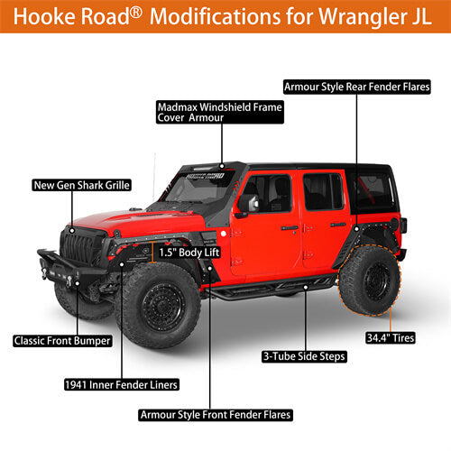 2018-2024 Jeep Wrangler JL Rear Fender Flares Wheel Well Guards 4x4 Jeep Parts - Hooke Road b3064 9