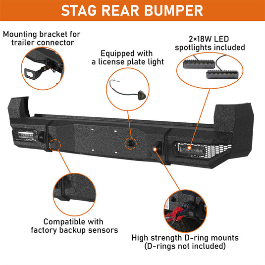 Hooke Road Aftermarket Steel Rear Bumper for 2016-2023 Toyota Tacoma b4239s 8