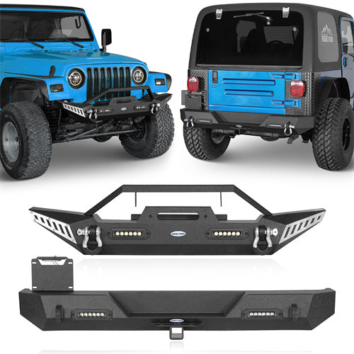 HookeRoad Jeep TJ Front and Rear Bumper Combo for 1987-2006 Jeep Wrangler TJ YJ b10091011s 2