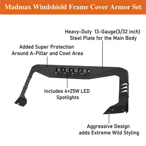 Load image into Gallery viewer, 2021-2024 Ford Bronco Madmax Windshield Frame Sun Visor Cowl w/4 LED Light - Hooke Road
