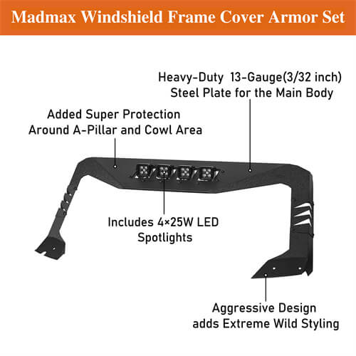 Load image into Gallery viewer, 2021-2023 Ford Bronco Madmax Windshield Frame Sun Visor Cowl w/4 LED Light - Hooke Road

