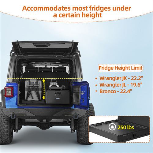 Trunk Cargo Drawer & Fridge Mount for Jeep JK JL & Ford Bronco 4-Door Hooke Road 2124-S 6