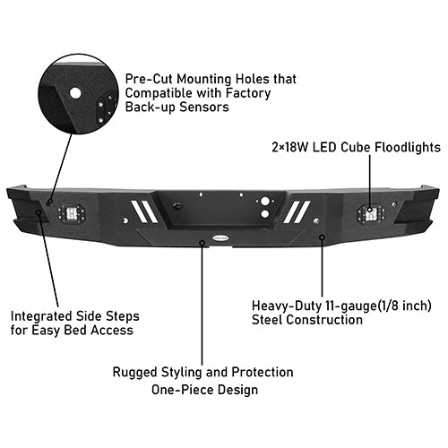 Load image into Gallery viewer, HookeRoad Chevrolet Silverado Rear Bumper w/LED Floodlights for 2007-2018 Chevy Silverado 1500 HookeRoad HE.9025 13
