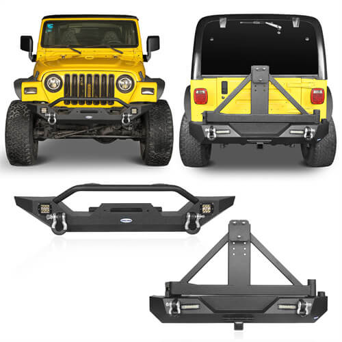 Load image into Gallery viewer, HookeRoad Different Trail Front Bumper &amp; Rear Bumper Combo for 1997-2006 Jeep Wrangler TJ b10101012s 2
