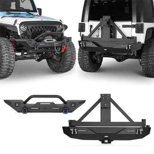 HookeRoad Jeep JK Different Trail Front & Rear Bumper Combo for 2007-2018 Jeep Wrangler JK b20293018s 2