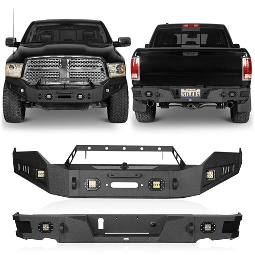 Load image into Gallery viewer, HookeRoad Dodge Ram Front Bumper &amp; Rear Bumper Combo for 2013-2018 Dodge Ram 1500, Excluding Rebel b60016002s 14
