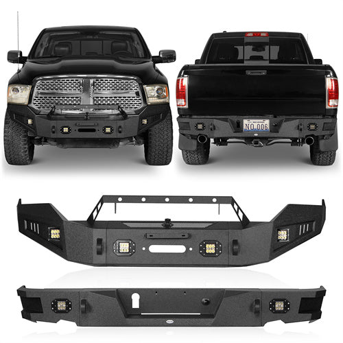 HookeRoad Dodge Ram Front Bumper & Rear Bumper Combo for 2013-2018