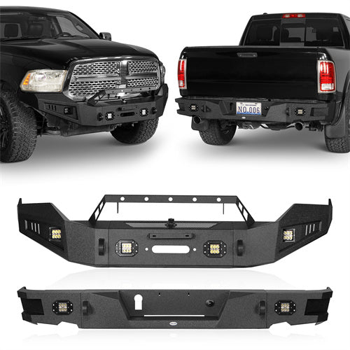 HookeRoad Dodge Ram Front Bumper & Rear Bumper Combo for 2013-2018 Dodge Ram 1500, Excluding Rebel b60016002s 16