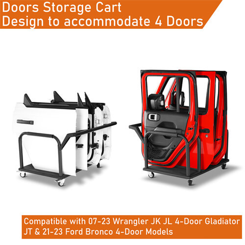 Doors Storage Cart Doors Holder Sliding Rack For 4 Doors 07-23 Jeep Wrangler JK JL &Gladiator JT & 21-23 Ford Bronco - HookeRoad b2084 11
