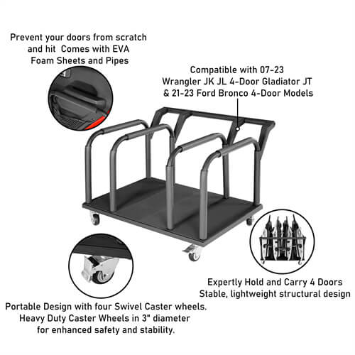 Load image into Gallery viewer, Doors Storage Cart Doors Holder Sliding Rack For 4 Doors 07-23 Jeep Wrangler JK JL &amp;Gladiator JT &amp; 21-23 Ford Bronco - HookeRoad b2084 17
