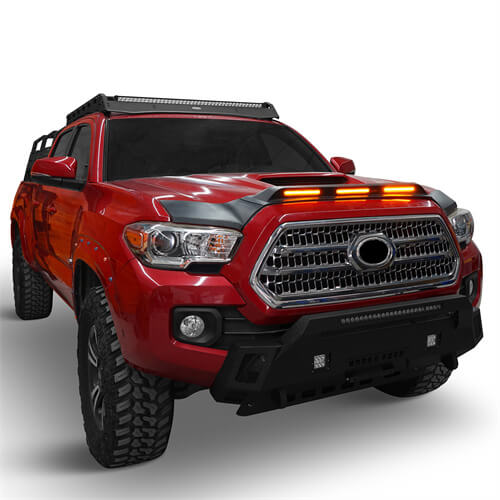 Load image into Gallery viewer, 2016-2023 Toyota Tacoma Hood Protector Stone &amp; Bug Deflector w/ Amber Lights - Hooke Road tkm11010 7
