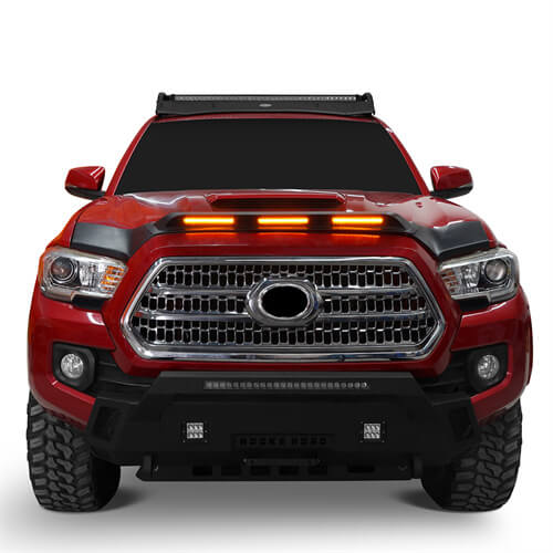 Load image into Gallery viewer, 2016-2023 Toyota Tacoma Hood Protector Stone &amp; Bug Deflector w/ Amber Lights - Hooke Road tkm11010 3
