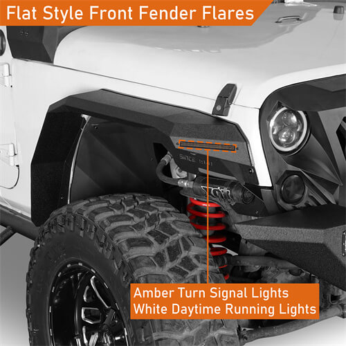 Hooke Road Flat Front Fender Flares Off Road Parts For Jeep Wrangler JK 2007-2018 b2080s 13