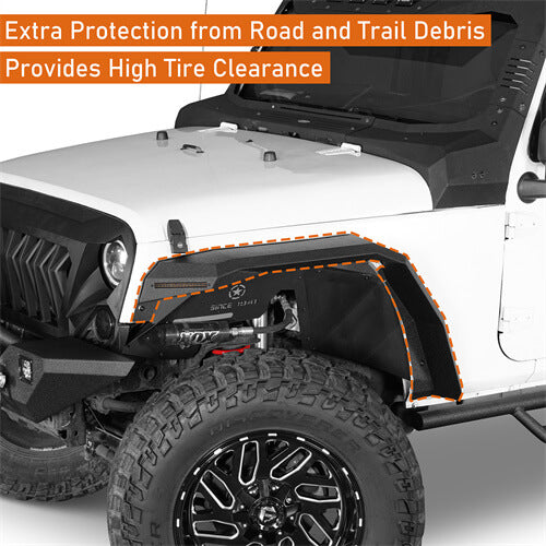 Hooke Road Flat Front Fender Flares Off Road Parts For Jeep Wrangler JK 2007-2018 b2080s 14