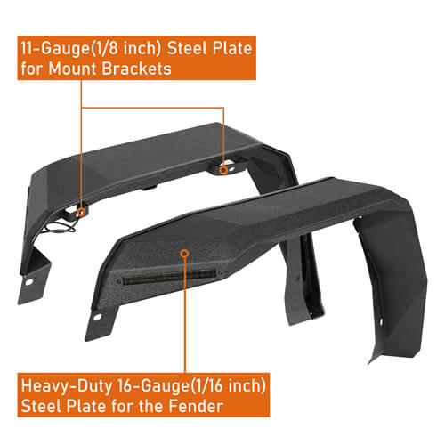 Hooke Road Flat Front Fender Flares Off Road Parts For Jeep Wrangler JK 2007-2018 b2080s 15