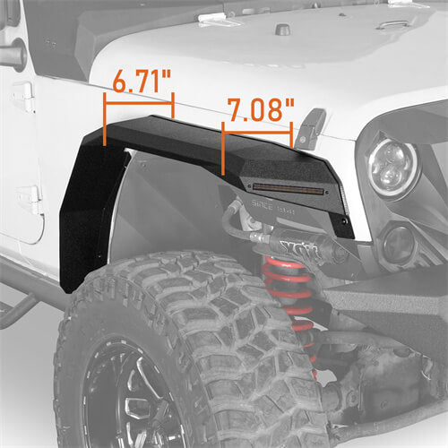 Hooke Road Flat Front Fender Flares Off Road Parts For Jeep Wrangler JK 2007-2018 b2080s 9