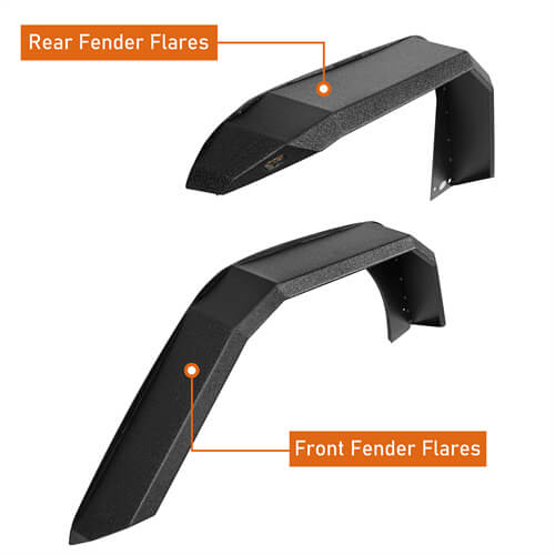 Hooke Road Flat Fender Flares With LED Lights For Jeep Wrangler JL (2018-2025)