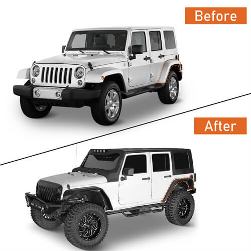 Hooke Road Flat Rear Fender Flares Off Road Parts For Jeep Wrangler JK 2007-2018 b2081s 110