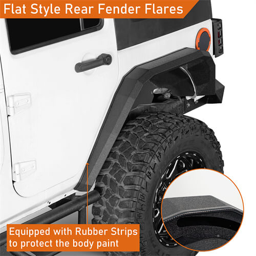 Hooke Road Flat Rear Fender Flares Off Road Parts For Jeep Wrangler JK 2007-2018 b2081s 11