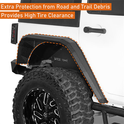 Hooke Road Flat Rear Fender Flares Off Road Parts For Jeep Wrangler JK 2007-2018 b2081s 12